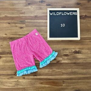 Wildflowers Best Day Ever Surfs Up Shorties 10 Pink Ruffle Shorts Blue Knit